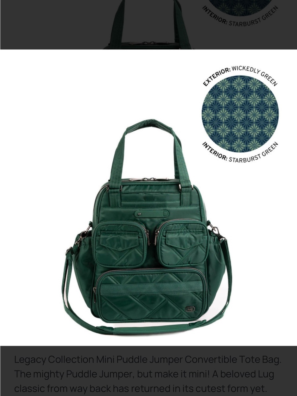 lug Legacy Mini Puddle Jumper Convertible Tote Bag in (sold out)Wickedly Green